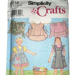 Simplicity 8916 Pattern CHILD APRONS & SMOCKS Retro 5 Designs ~ Size 3,4,5,6,7,8
